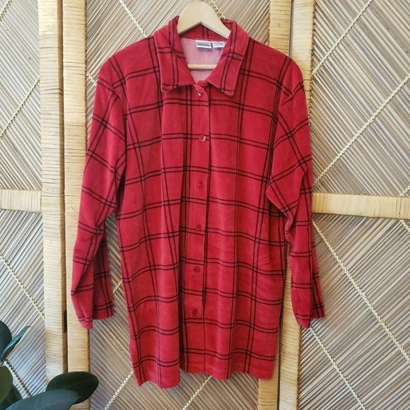Vintage • velour red plaid shacket - Picture 1 of 7